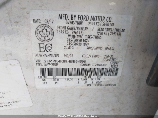 Ford Edge Titanium 2017 2FMPK4K89HBB64596 Image 9