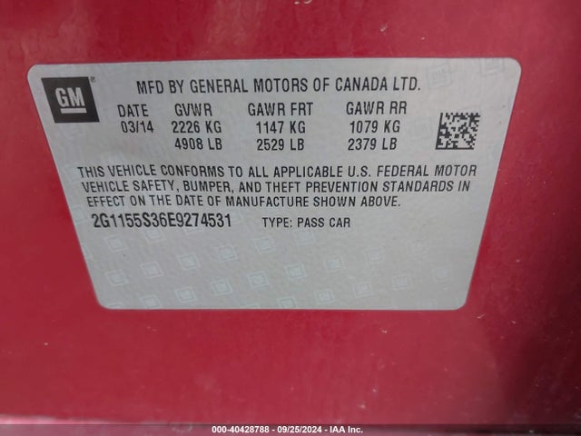 Chevrolet IMPALA 2LZ 2014 2G1155S36E9274531 Image 9