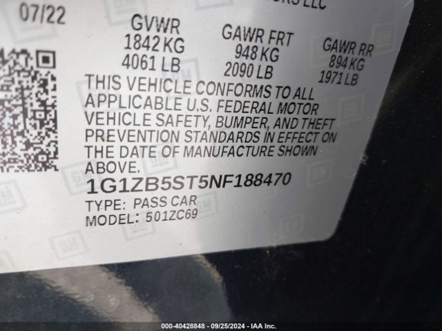 1G1ZB5ST5NF188470 Chevrolet Malibu Fwd Ls