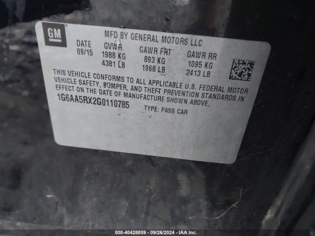 1G6AA5RX2G0110785 Cadillac Ats Standard