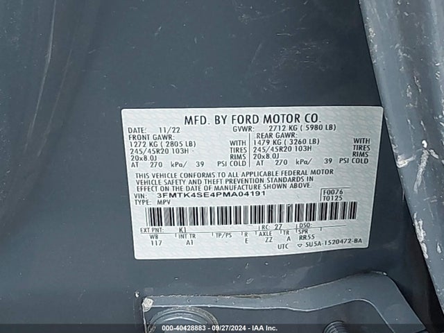 3FMTK4SE4PMA04191 Ford Mustang Mach-e Gt