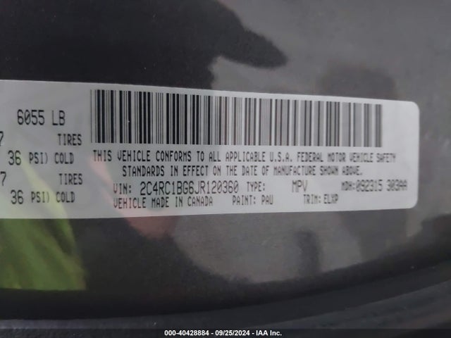 Продаж на аукціоні авто 2018 Chrysler Pacifica Touring L, vin: 2C4RC1BG6JR120360, номер лоту: 40428884
