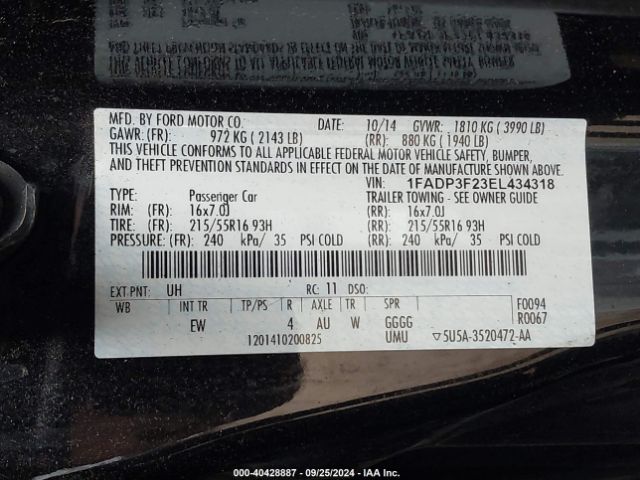 1FADP3F23EL434318 Ford FOCUS SE