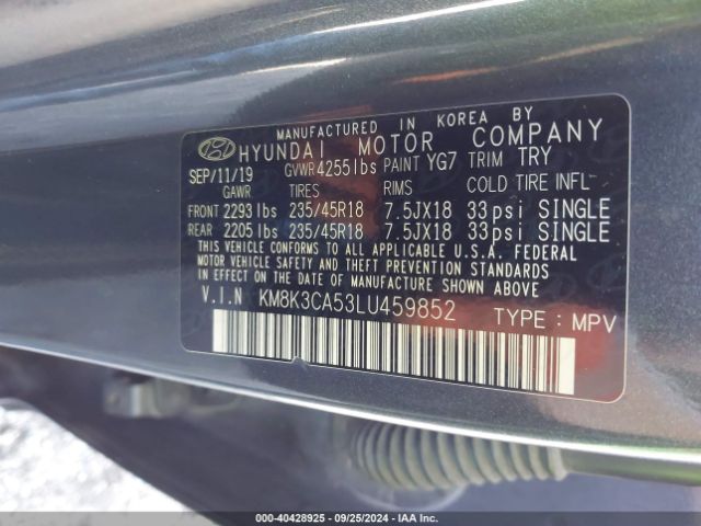 KM8K3CA53LU459852 Hyundai Kona Limited