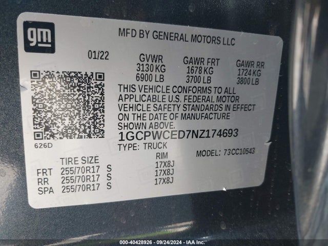 1GCPWCED7NZ174693 Chevrolet Silverado 1500 Ltd 2wd  Short Bed Lt