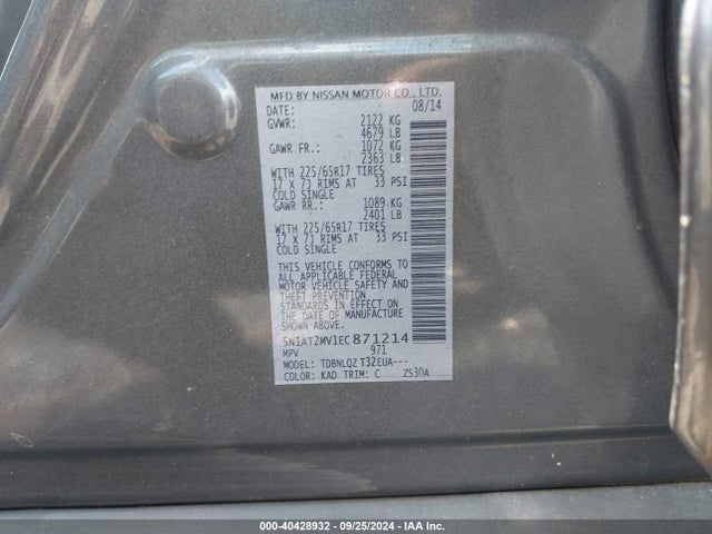 Nissan ROGUE SV 2014 5N1AT2MV1EC871214 Image 9