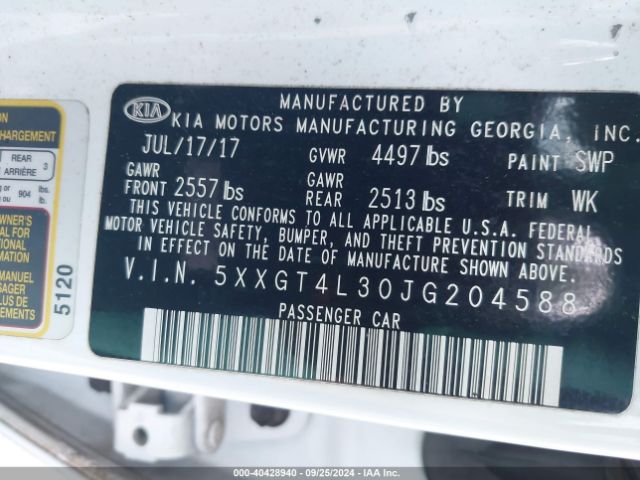 5XXGT4L30JG204588 KIA Optima Lx