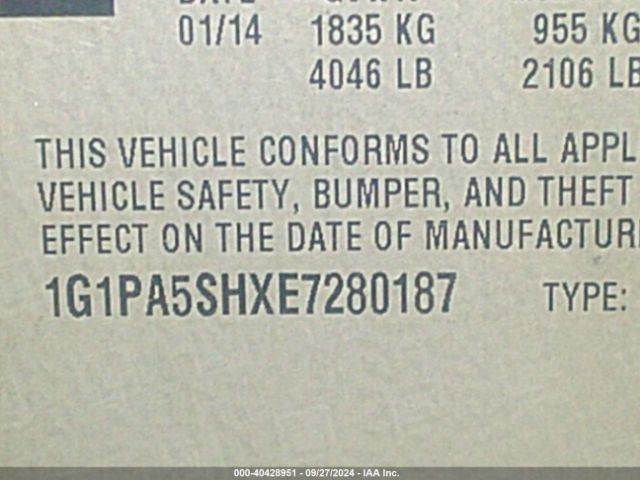 1G1PA5SHXE7280187 Chevrolet Cruze Ls Auto