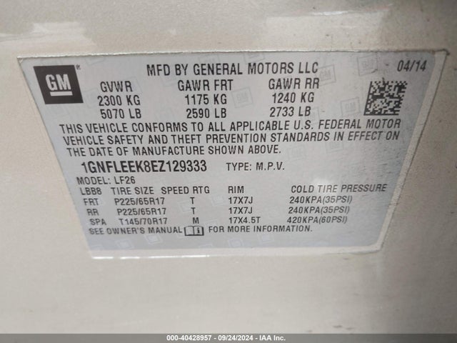 Chevrolet EQUINOX LS 2014 1GNFLEEK8EZ129333 Image 9