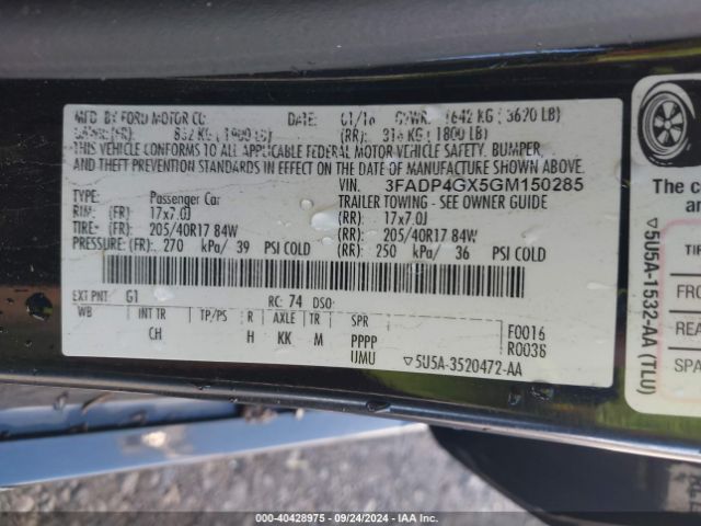 3FADP4GX5GM150285 Ford FIESTA ST
