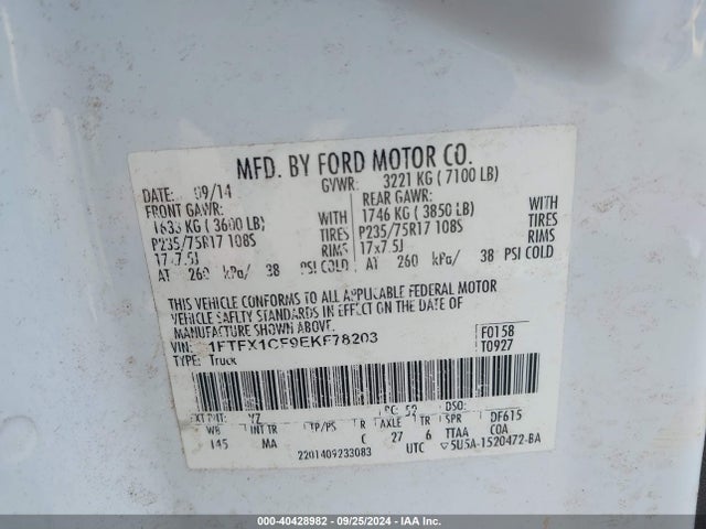 Ford F-150 Xlt 2014 1FTFX1CF9EKF78203 Image 9