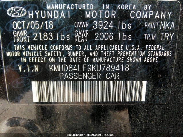 Hyundai ELANTRA SEL 2019 KMHD84LF9KU789418 Image 9