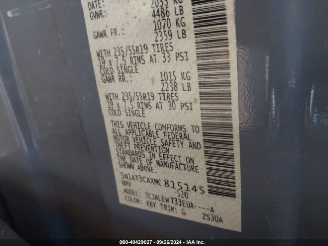 5N1AT3CAXMC815145 Nissan Rogue Sl Fwd