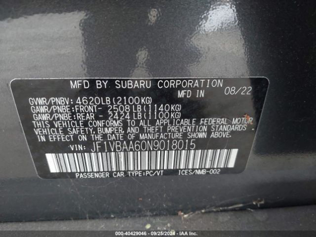 JF1VBAA60N9018015 Subaru WRX