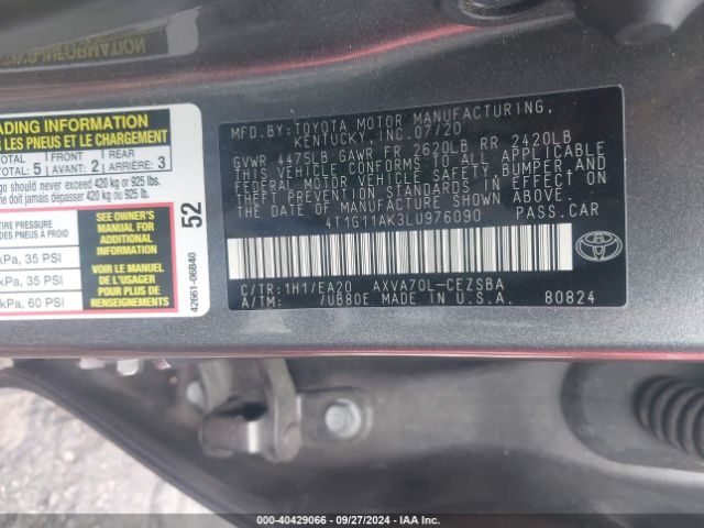 4T1G11AK3LU976090 Toyota CAMRY SE