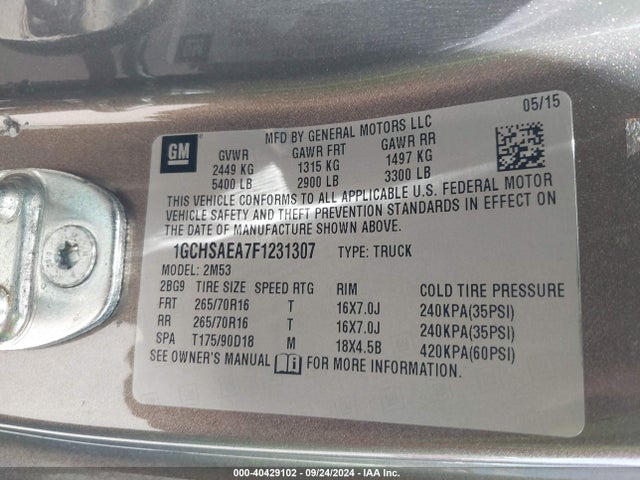 Chevrolet Colorado Wt 2015 1GCHSAEA7F1231307 Image 9