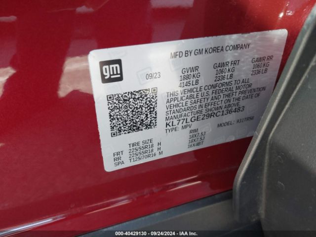 KL77LGE29RC136483 Chevrolet Trax Fwd 1rs