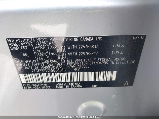 Toyota RAV4 LE 2017 2T3ZFREV0HW361816 Image 9