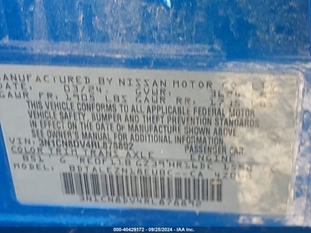 3N1CN8DV4RL878892 Nissan Versa 1.6 S