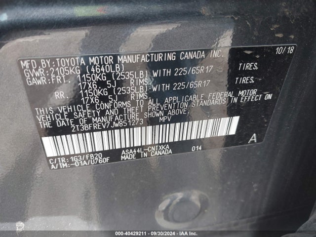 Toyota RAV4 LE 2018 2T3BFREV7JW851273 Image 9
