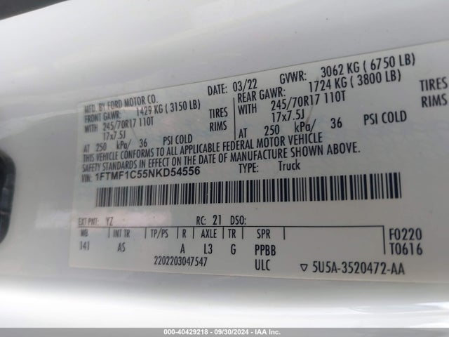 Ford F-150 Xl 2022 1FTMF1C55NKD54556 Image 9