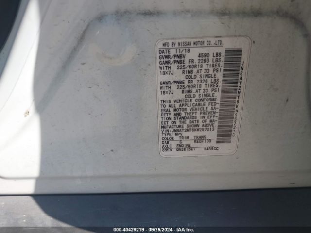 JN8AT2MT6KW257213 Nissan ROGUE SV