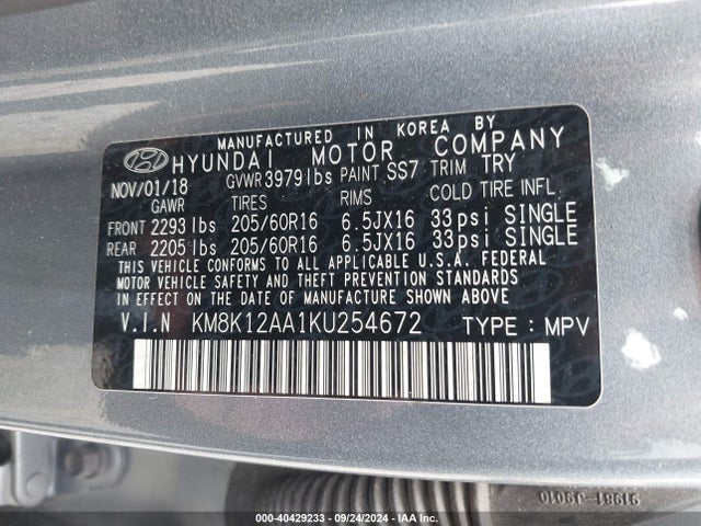 Hyundai Kona Se 2019 KM8K12AA1KU254672 Image 9