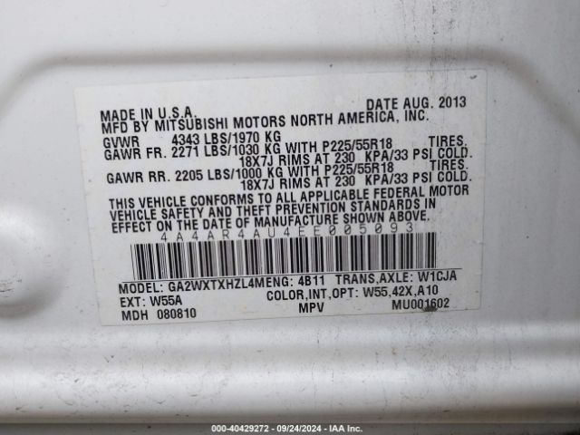 4A4AR4AU4EE005093 Mitsubishi Outlander Sport Se