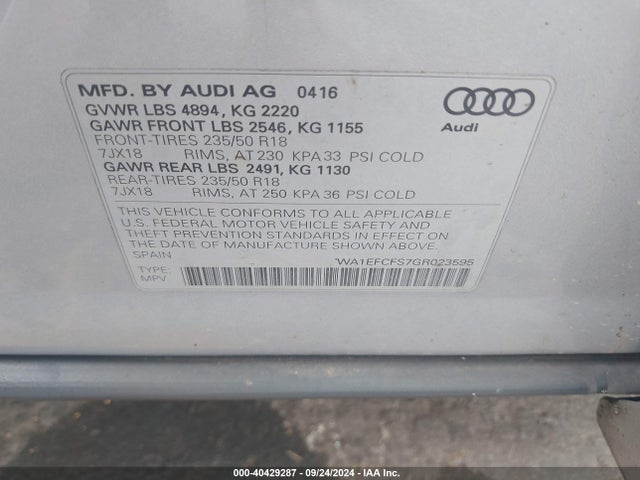 Audi Q3 2.0t Premium Plus 2016 WA1EFCFS7GR023595 Image 9
