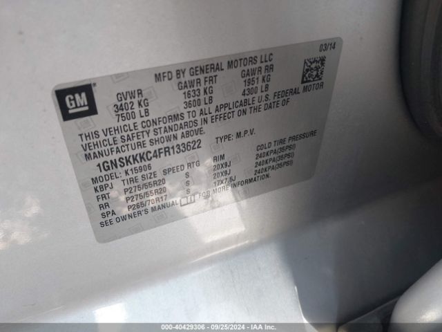 1GNSKKKC4FR133622 Chevrolet Suburban 1500 Ltz