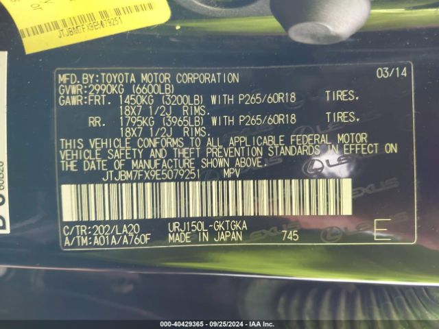 JTJBM7FX9E5079251 Lexus 460