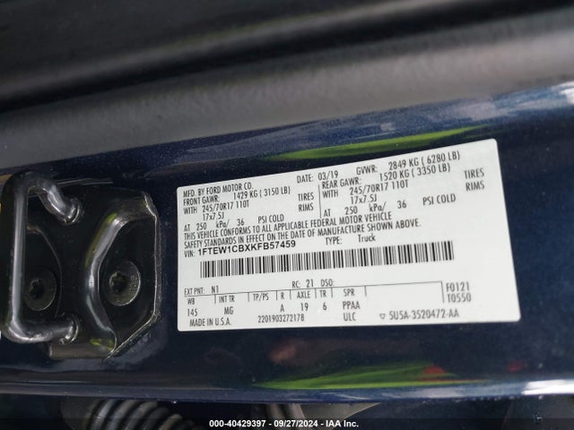 Ford F-150 Xlt 2019 1FTEW1CBXKFB57459 Image 9