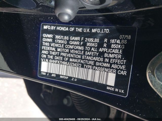 SHHFK7H98JU234372 Honda Civic Sport Touring
