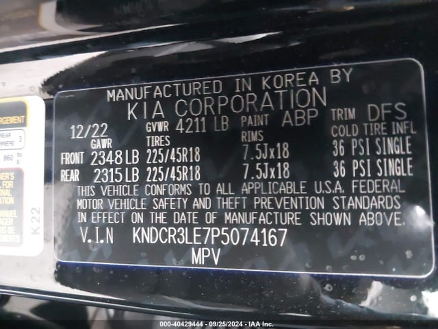 KNDCR3LE7P5074167 KIA Niro Ex Touring