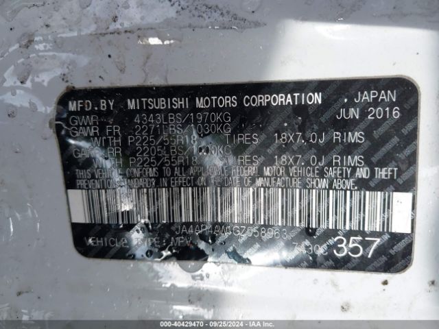 JA4AR4AW1GZ058963 Mitsubishi Outlander Sport 2.4 Sel