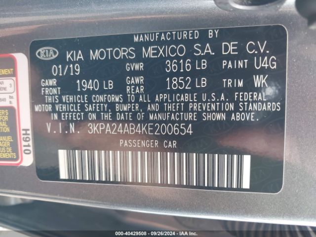 3KPA24AB4KE200654 KIA RIO S