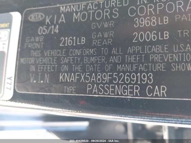 KNAFX5A89F5269193 KIA FORTE EX
