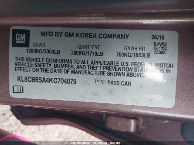 KL8CB6SA4KC704079 Chevrolet Spark Ls Cvt