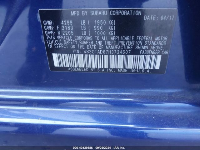 4S3GTAD67H3734607 Subaru Impreza 2.0i Premium