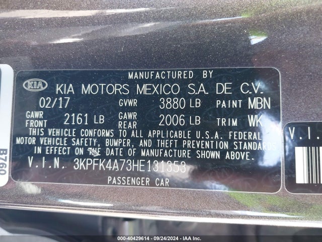 3KPFK4A73HE131353 KIA FORTE LX