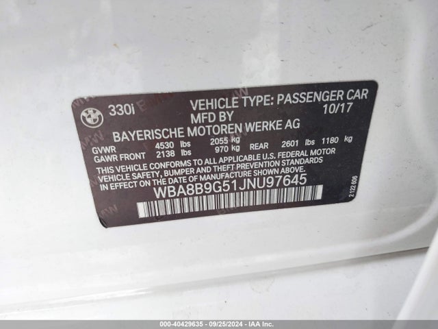 WBA8B9G51JNU97645 BMW 330I