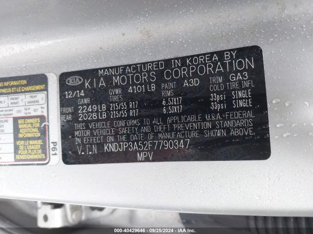 KIA SOUL + 2015 KNDJP3A52F7790347 Image 9