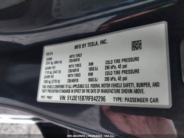 2024 TESLA MODEL 3 5YJ3E1EB7RF842296 Photo 8