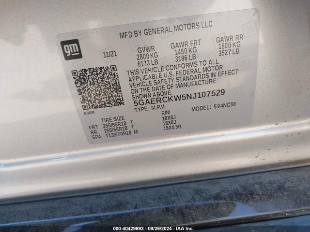 5GAERCKW5NJ107529 Buick Enclave Fwd Premium