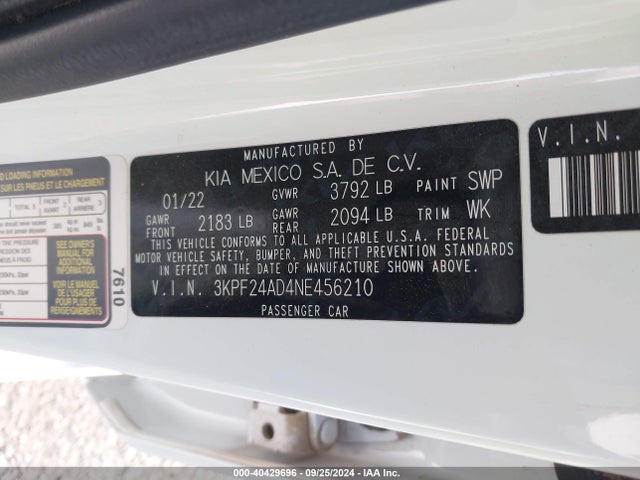 KIA Forte Lxs 2022 3KPF24AD4NE456210 Image 9