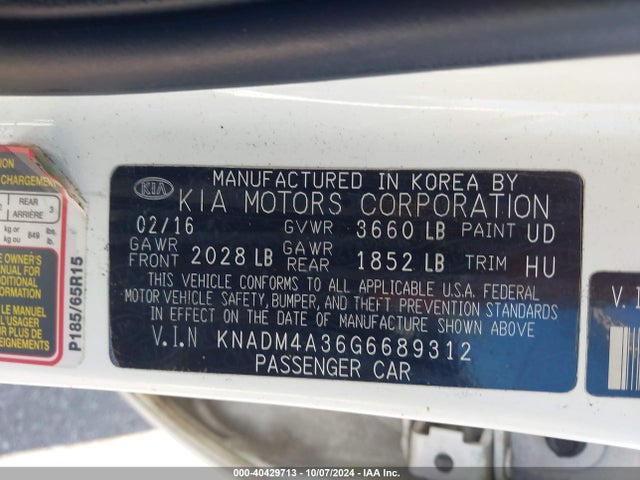 KIA RIO LX 2016 KNADM4A36G6689312 Image 9