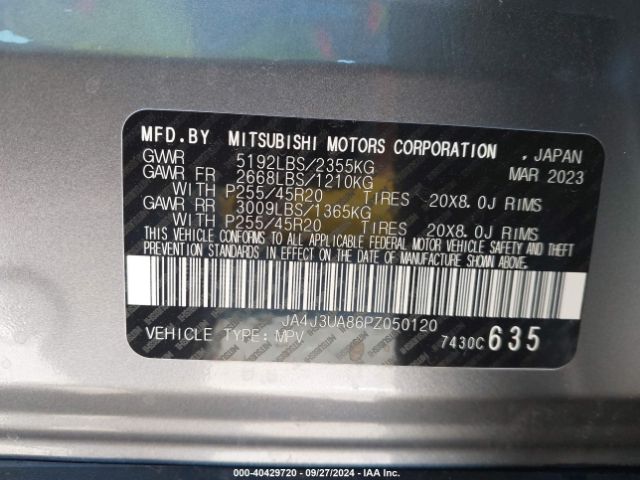JA4J3UA86PZ050120 Mitsubishi Outlander Se 2.5 2wd