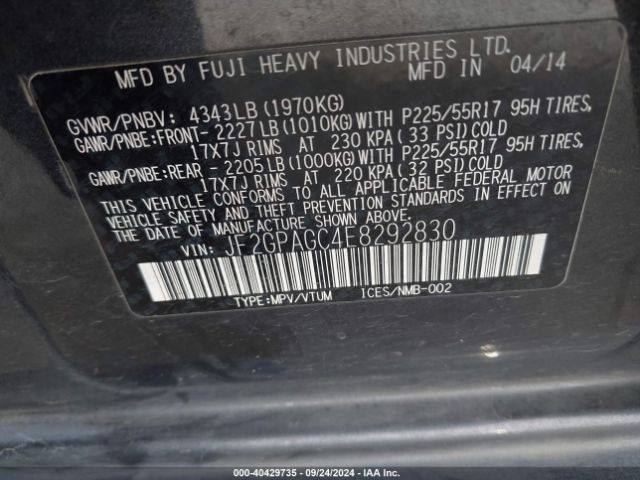 JF2GPAGC4E8292830 Subaru Xv Crosstrek 2.0i Limited