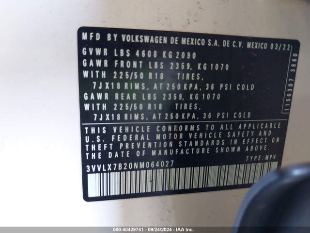 3VVLX7B20NM064027 Volkswagen Taos 1.5t Se
