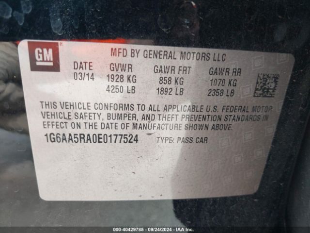 1G6AA5RA0E0177524 Cadillac Ats Standard
